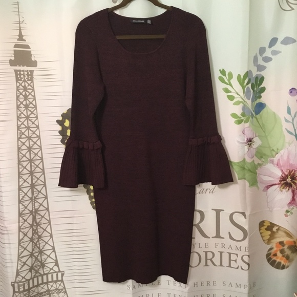 👗Women's Nina Leonard Bell Sleeve Ribbed Sweater Dress~Size Large👗 - Picture 2 of 9
